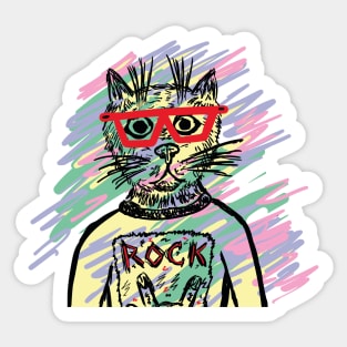 Rock Cat with glasses Sticker